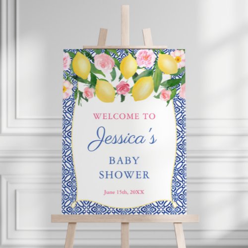 Positano Lemons Pink Flowers Baby Shower Welcome Foam Board