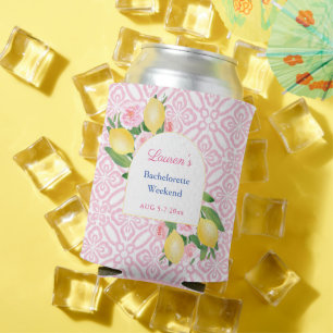 Positano Lemons Pink Flowers Bachelorette Party Can Cooler