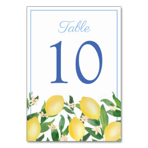 Positano Lemons Powder Blue Wedding Table Number