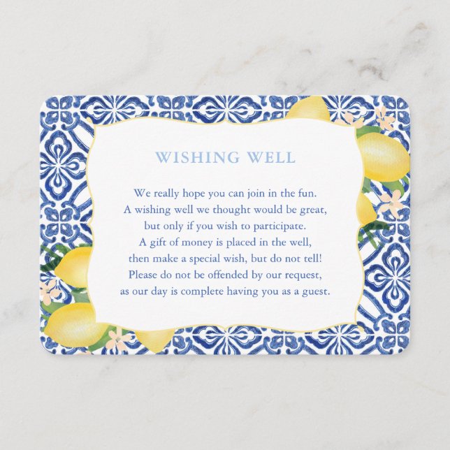 Positano Lemons Wishing Well Or Details Wedding Enclosure Card (Front)