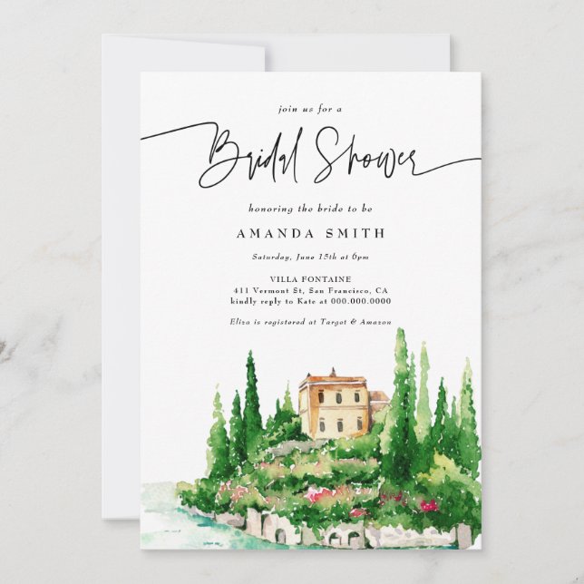 Positano Mediterranean Italy Themed Bridal Shower Invitation (Front)