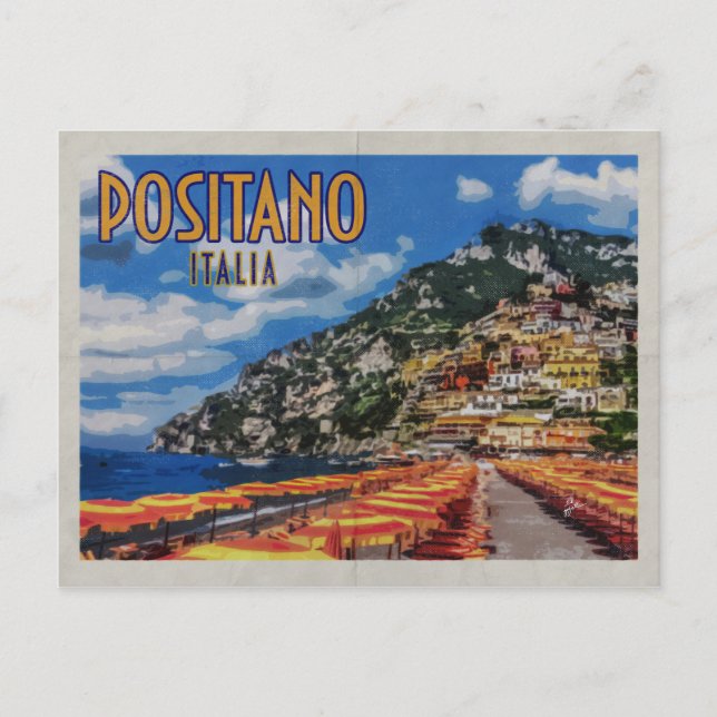 Positano Modern Distressed Vintage Travel Postcard (Front)