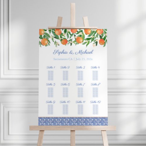 Positano Oranges 12 Tables Wedding Seating Chart Foam Board