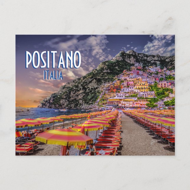 Positano Return Address Retro Typography Travel Postcard (Front)