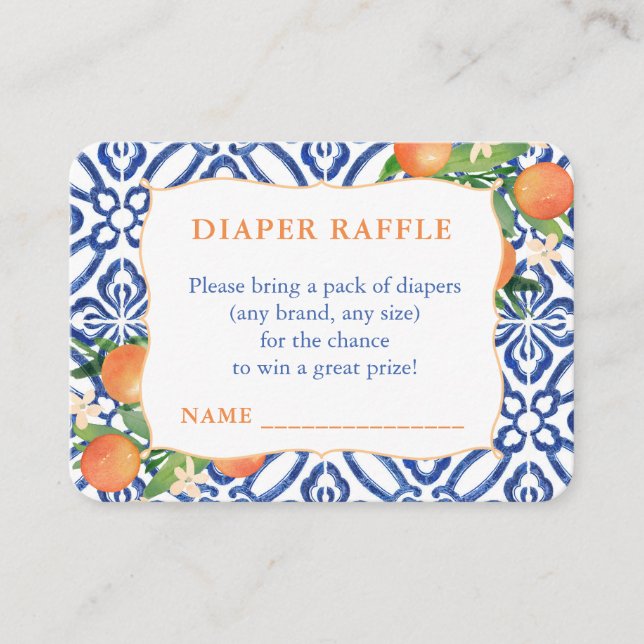 Positano Sweet Oranges Baby Shower Diaper Raffle Enclosure Card (Front)