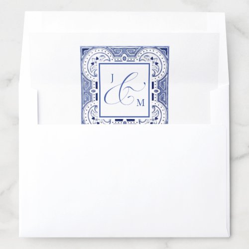 Positano Tile Monogram Wedding Envelope Liner