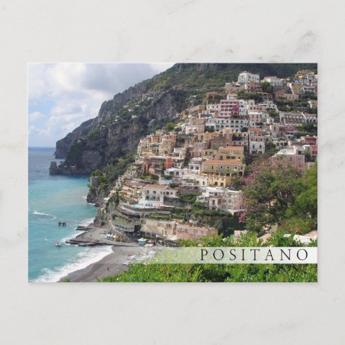 Positano town at the Amalfi coast bar postcard