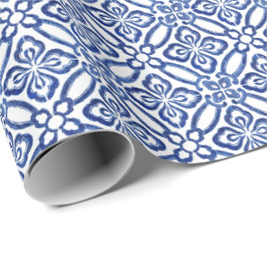 Positano Vintage Italian Blue White Tiles Pattern Wrapping Paper