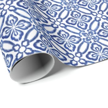 Positano Vintage Italian Blue White Tiles Pattern Wrapping Paper by DulceGrace at Zazzle