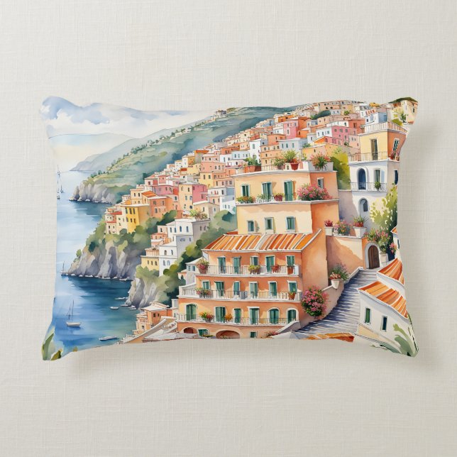 Positano: Watercolor Along Italy's Amalfi Coast Accent Pillow (Front)