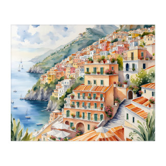 Positano: Watercolor Charm Italy's Amalfi Coast Acrylic Print