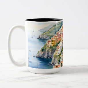 Positano: Watercolor Charm Italy's Amalfi Coast Two-Tone Coffee Mug