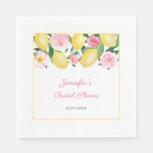 Positano Watercolor Lemons Pink Flowers Blue White Napkins
