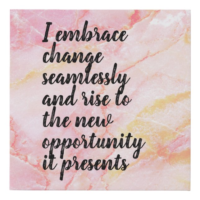 Positive Affirmation "Embrace" Pink/Orange/Gold Faux Canvas Print (Front)