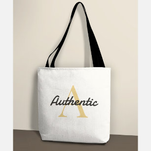 Positive Affirmation Monogram Gold Letter A Tote Bag