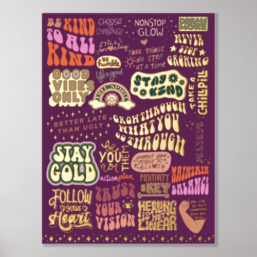 Positive Affirmations Boho Aesthetic Gold Foil Prints