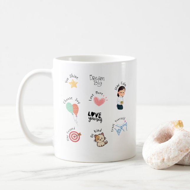 Positive Affirmations Coffee Mug –Stay Positive (With Donut)