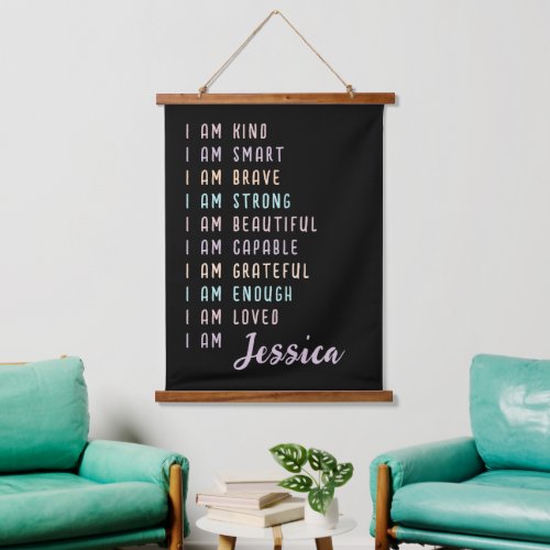 Positive Affirmations For Women Personalized Black Hanging Tapestry