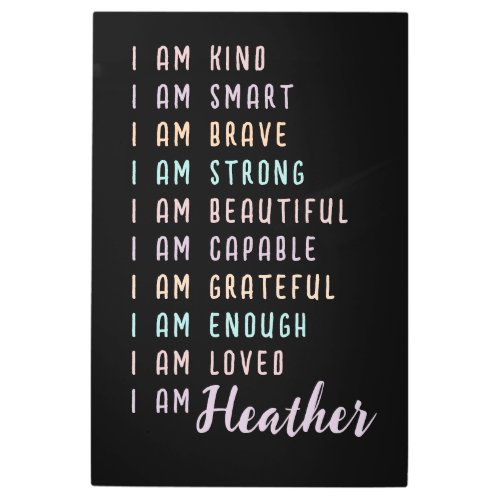 Positive Affirmations For Women Personalized Black Metal Print