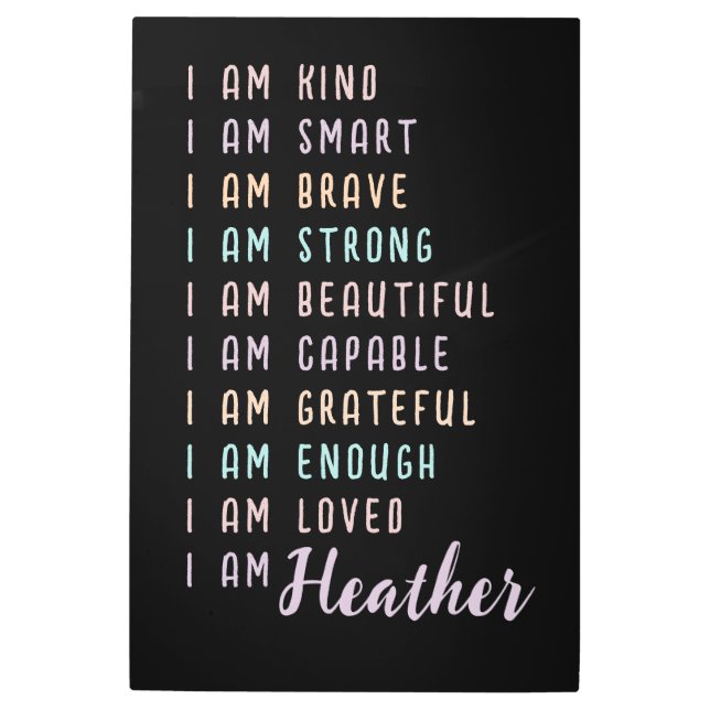 Positive Affirmations For Women Personalized Black Metal Print (Front)