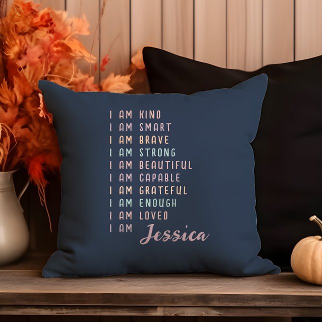 Positive Affirmations For Women Personalized Blue Throw Pillow (Creator Uploaded)