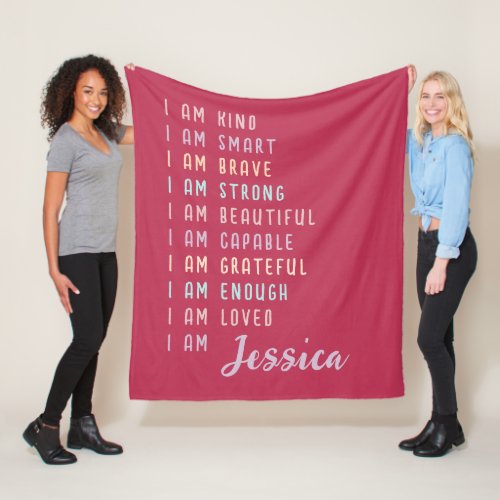 Positive Affirmations For Women Personalized Pink Fleece Blanket