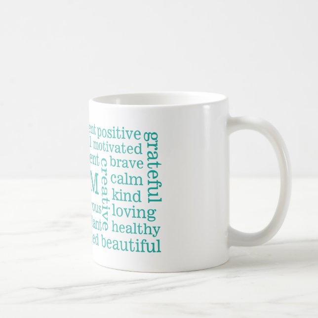 Positive Affirmations I AM Statements Aqua Coffee Mug (Right)