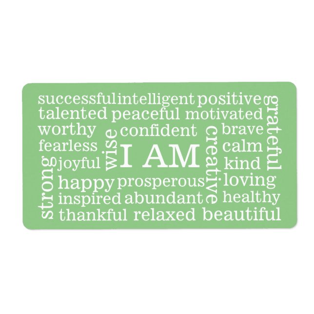 Positive Affirmations I AM words for Success Label (Front)