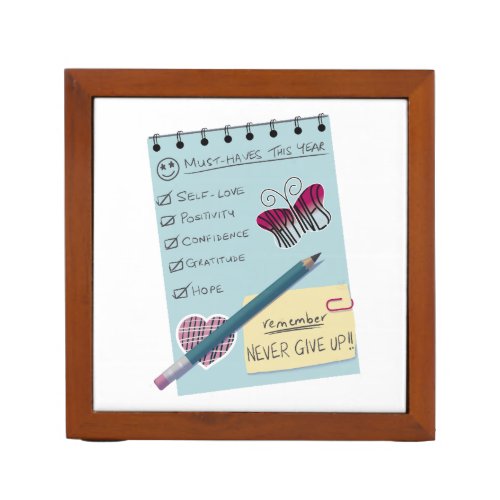 Positive Affirmations List with Stationery Desk Organizer