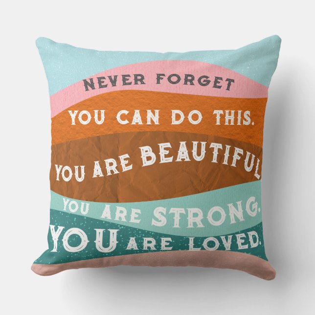 Positive affirmations messages in  Retro style Throw Pillow (Front)