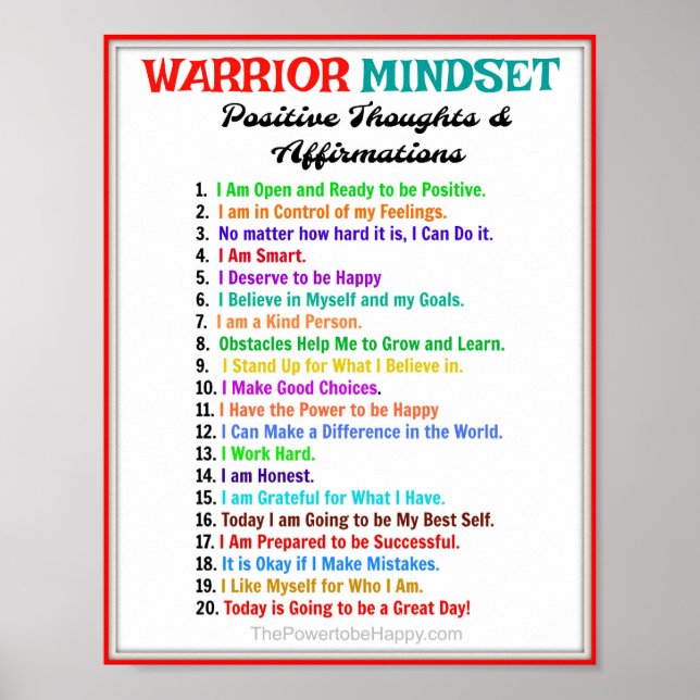 Positive Affirmations Poster - Warrior Mindset (Front)
