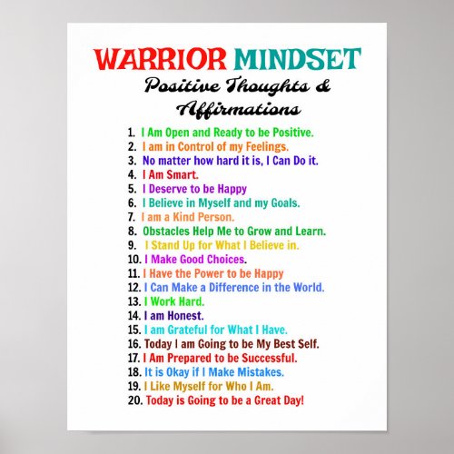 Positive Affirmations Poster _ Warrior Mindset