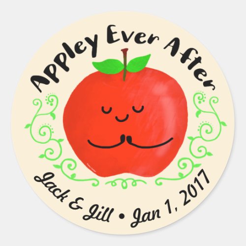 Positive Apple Pun _ Appley Ever After Classic Round Sticker