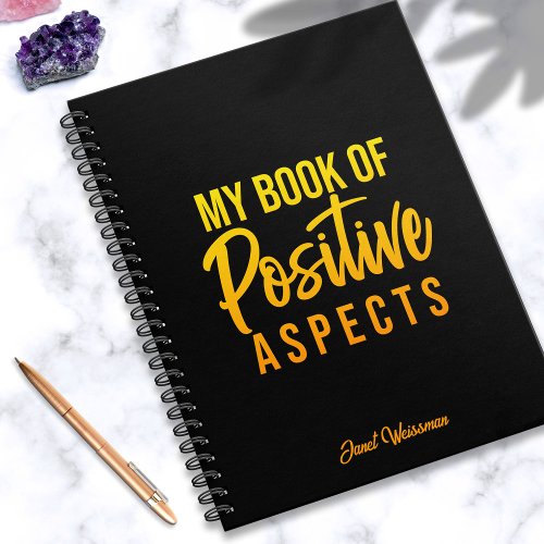 Positive Aspects Black Yellow Typography Gratitude Notebook