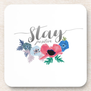 Positive Attitude Quote Lettering Flowers Beverage Coaster