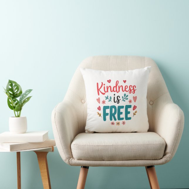 Positive "Be Kind" Message with Hearts Throw Pillow (Chair)