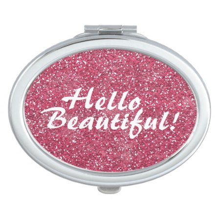 Positive Beautiful Affirmation Pink Glitter Mirror For Makeup