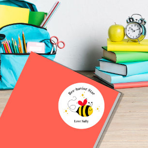Positive Behavior Sticker, Bee-havior Star Teacher Classic Round Sticker