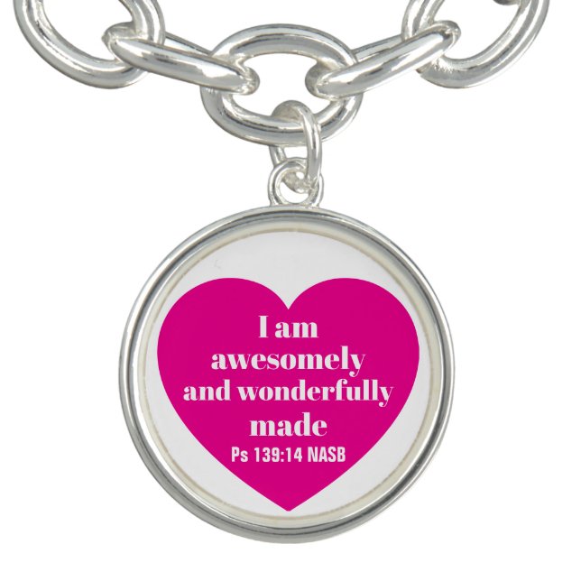 Positive Bible Verse Affirmation Pink Heart Cute Bracelet (Design)