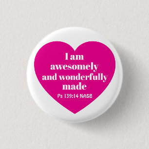 Positive Bible Verse Affirmation Pink Heart Cute Button
