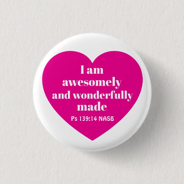 Positive Bible Verse Affirmation Pink Heart Cute Button (Front)