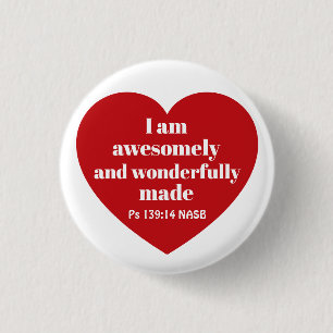 Positive Bible Verse Affirmation Red Heart Cute Button