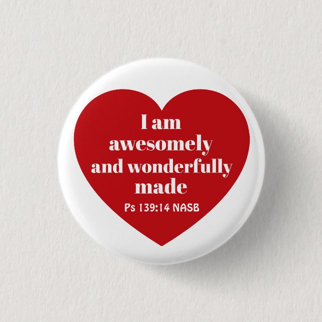 Positive Bible Verse Affirmation Red Heart Cute Button (Front)