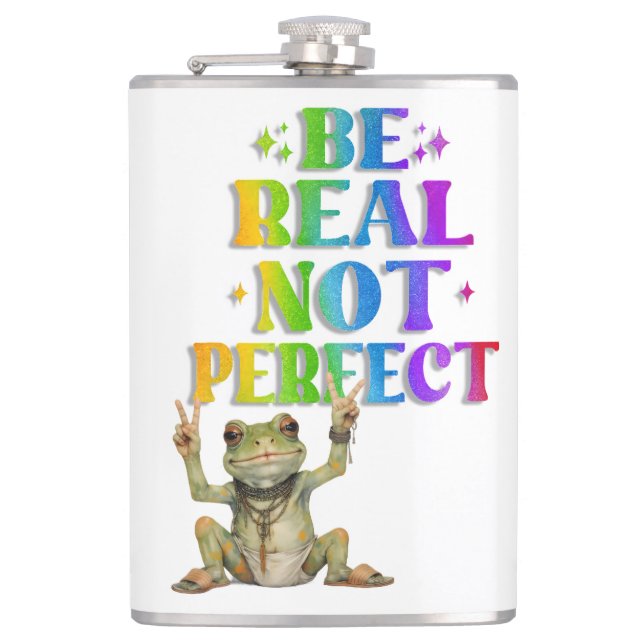 Positive boho frog Hippie  Flask (Front)