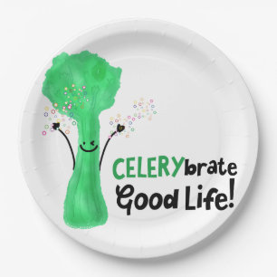 Positive Celery Pun - Celerybrate Good Life Paper Plates
