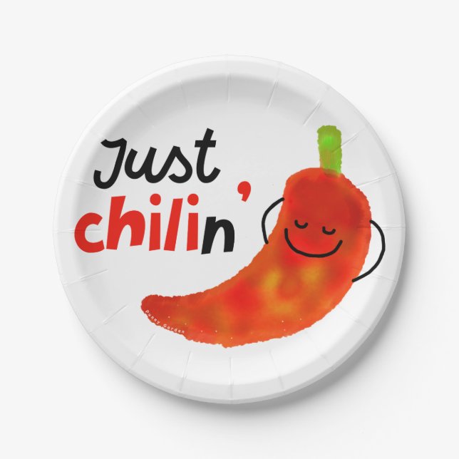 Positive Chili Pepper Pun - Just Chilin Paper Plates (Front)