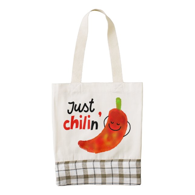 Positive Chili Pepper Pun - Just Chilin Zazzle HEART Tote Bag (Front)