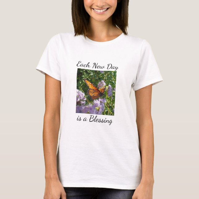 Positive Day Blessings Colorful Monarch Butterfly T-Shirt (Front)