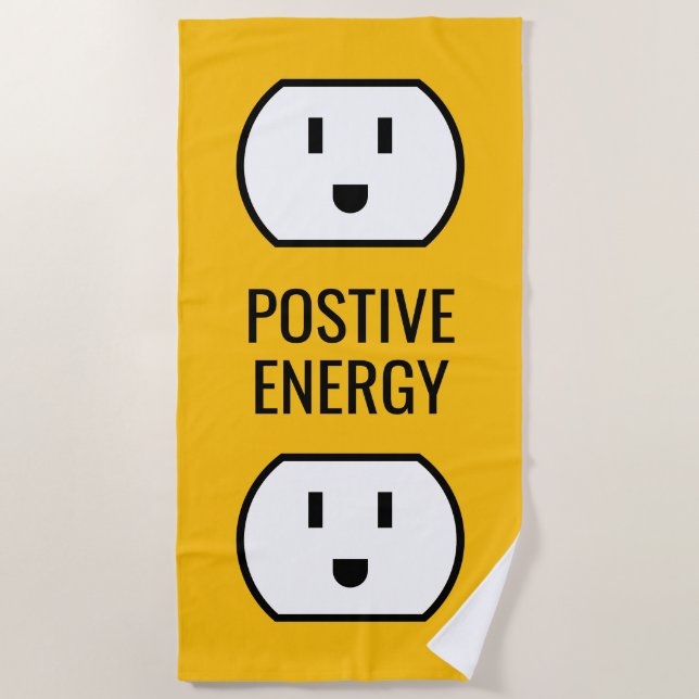 Positive Energy funny happy smile wall plug socket Beach Towel (Front)