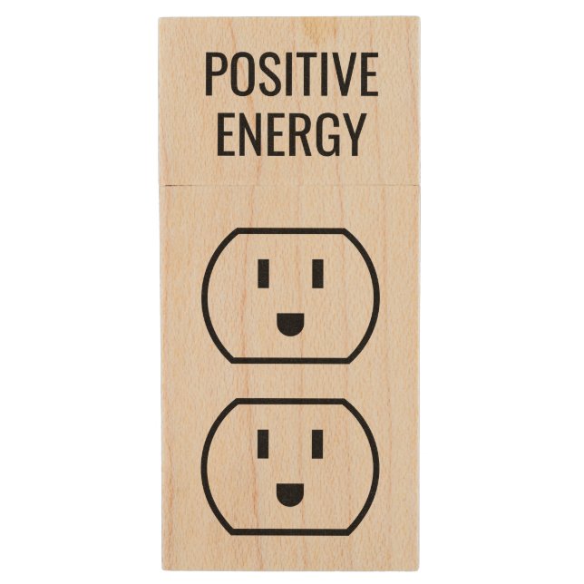 Positive Energy smiling wall sockets Wood Flash Drive (Front Vertical)